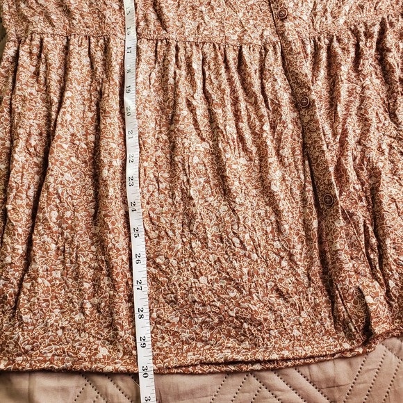 Frye and co. XXL brown with beige floral print long sleeves baby doll blouse top - Picture 9 of 10